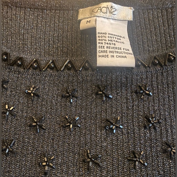 Cache Vintage 90s Black Beaded Sparkly Metallic Ribbed Sweater Tank - Picture 3 of 3